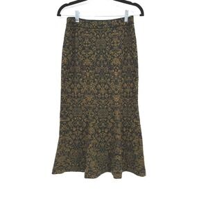 Peruvian Connection Skirt Womens XS Gold Black Damask Jacquard Pima Cotton Midi